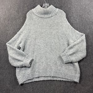 Eddie Bauer Sweater Women's Extra Large Gray Soft Fuzzy Knit Mock Neck